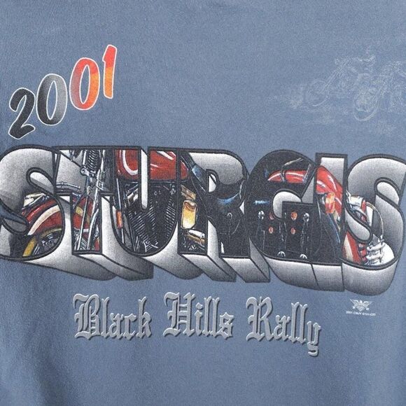 Vintage Sturgis T Shirt Mens Size Large Blue Y2K 2001 All Over Print Black Hills - Picture 5 of 9